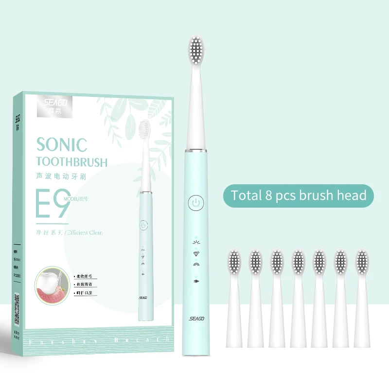 Seago sonic электрическая зубная щетка обновленная ультра звуковая автоматическая зубная щетка USB перезаряжаемая Водонепроницаемая сменная чистящая головка - Цвет: Green2 Toothrush