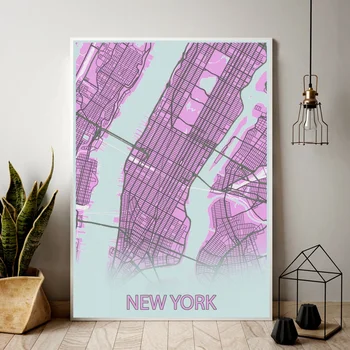 

Pink New York Map Canvas Poster Home Wall Decor (No Frame)