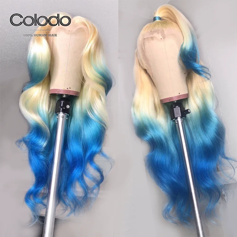 

COLODO 13x4 Ombre 613 Lace Front Wig Pre Plucked with Baby Hair Brazilian Remy Blue Lace Front Human Hair Wigs for Black Women