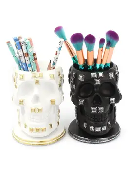 

Sequins Skull Ornament Skeleton Pen Holder Home Office Desktop Pencil Organizer
