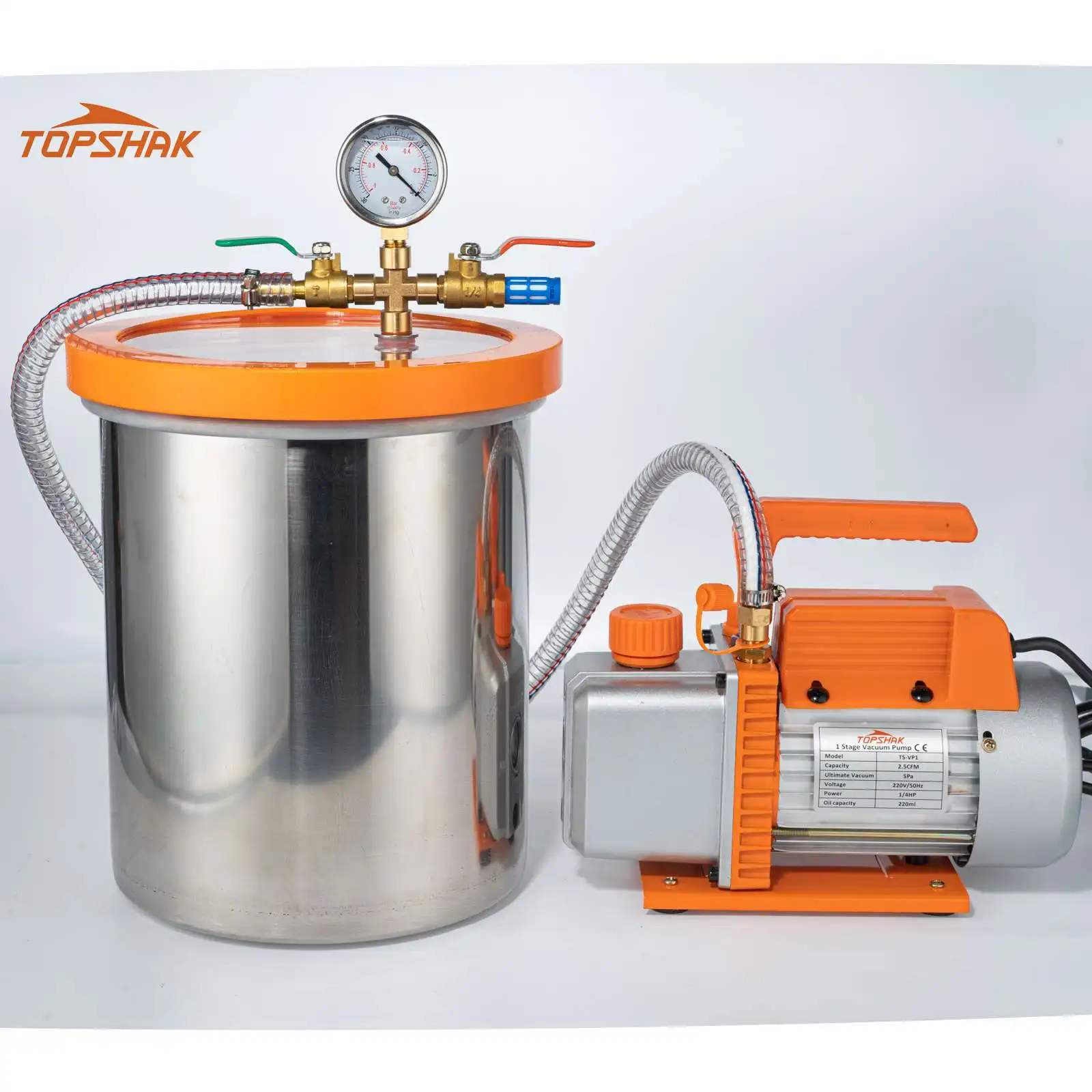 Topshak Tsvp1 Vacuum Pump With 3 Gallon Vacuum Chamber And Air