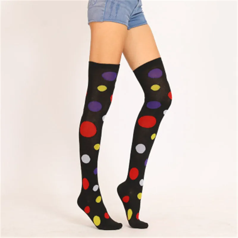 Fashion Polka Dot Colorful Women's Stockings Clown Funny Long  Thigh High Socks Women Cotton Sexy Compression Over Knee Socks