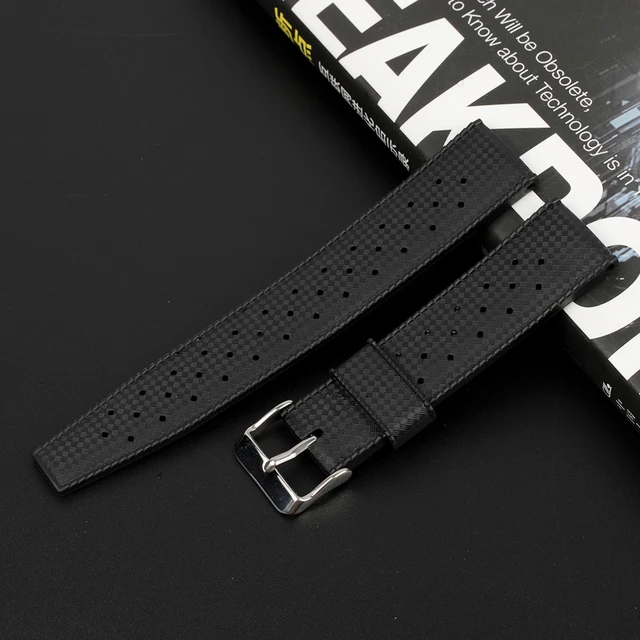 Tropical Fluorine Rubber Watch Band 20mm 22mm Waterproof Porous Breathable Diving Sport Men Women Watch Strap Replacment black