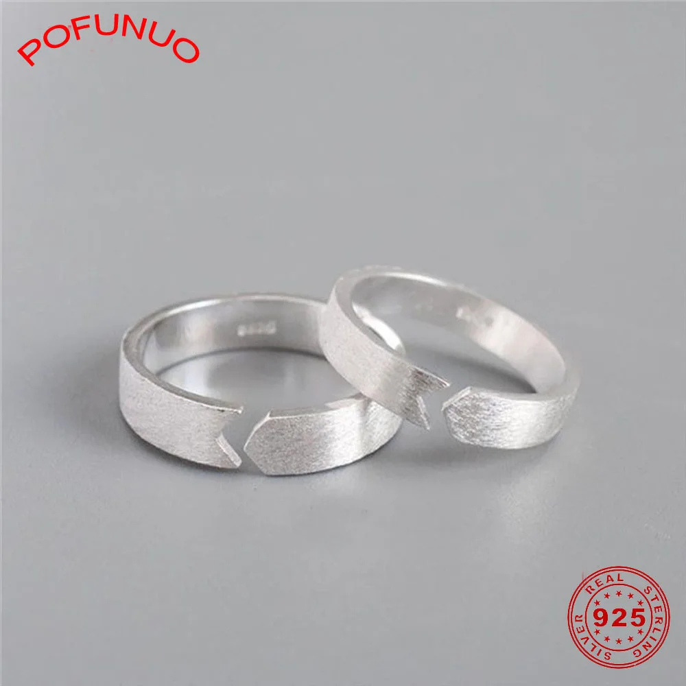 POFUNUO, 925 пробы, серебряные кольца для влюбленных, Геометрическая стрела, парные Двойные кольца для мужчин и женщин, открытые, кольца на палец, минимализм, ювелирные изделия