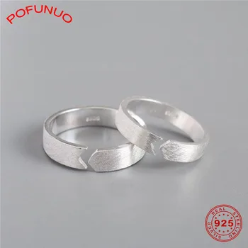 

POFUNUO 925 Sterling Silver Lovers Rings Geometric Arrow Couples Double Rings Men and Women Open Finger Rings Minimalism Jewlery