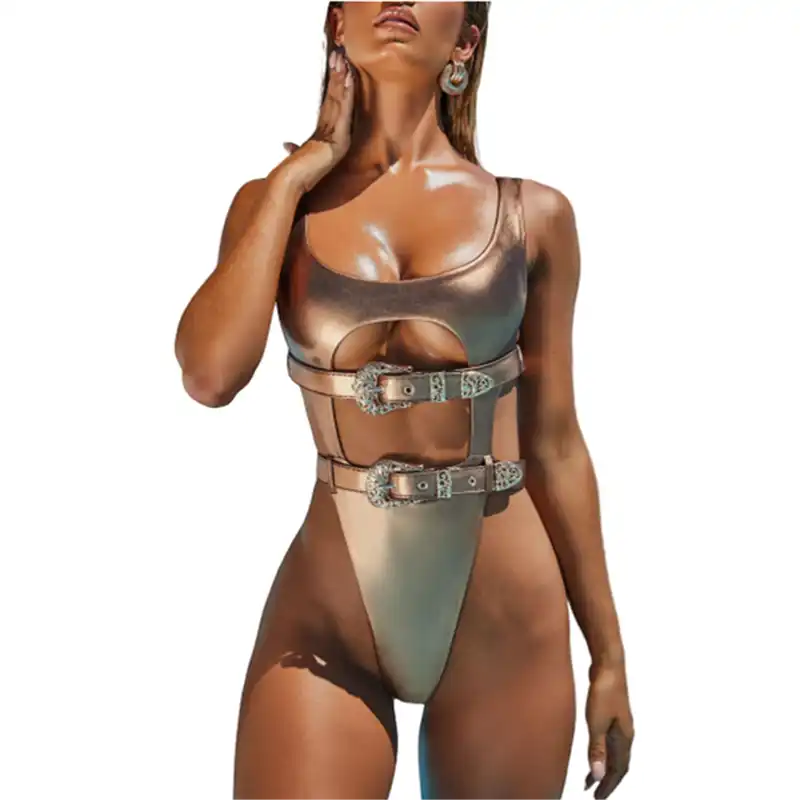 Sexy Long Sleeve One Piece Swimsuit Leopard Print Swimwear Women 