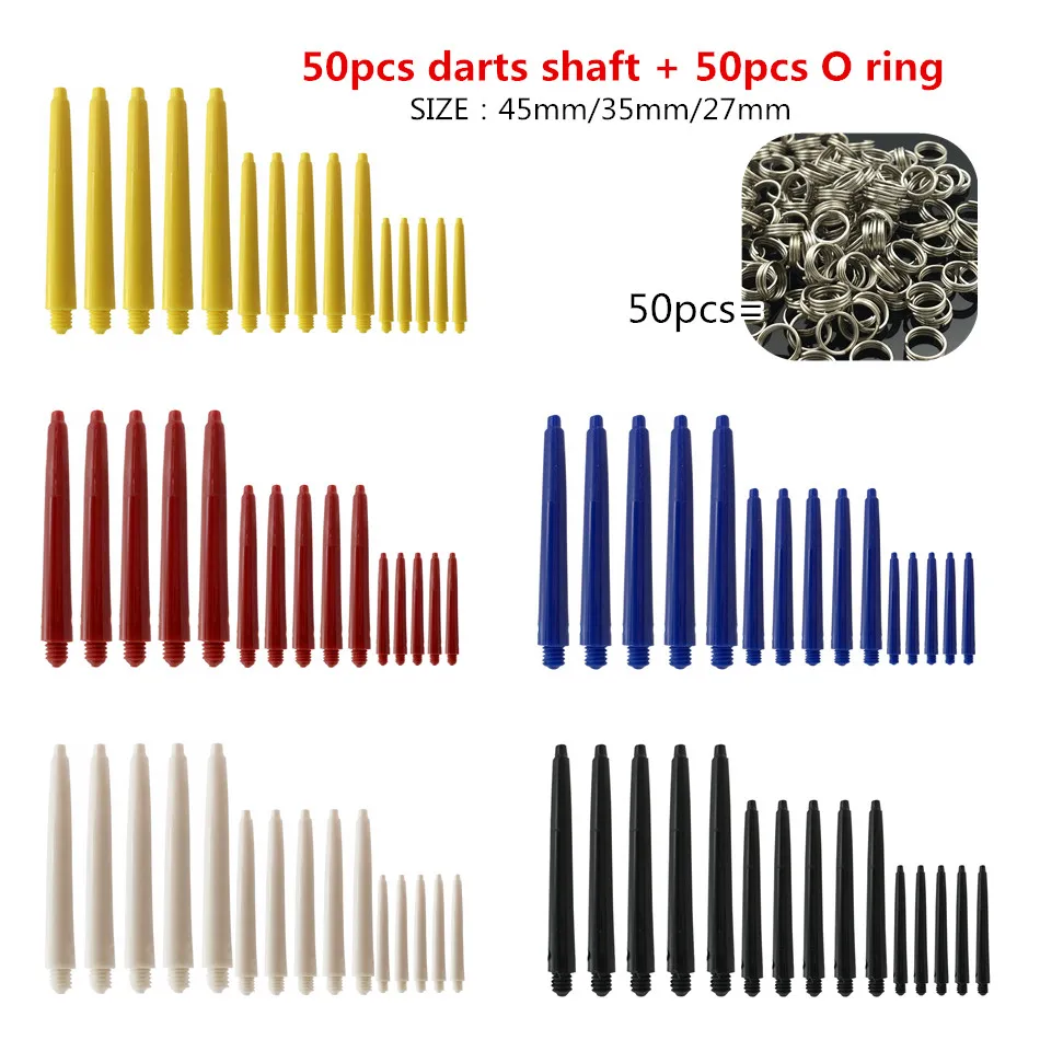 Cavalier 50 Pieces 27mm/35mm /45mm Shafts;Nylon white shaft ;5 darts plastic red Colors black blue yellow Dart accessories