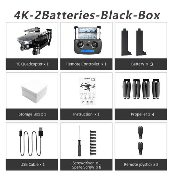 SG901 камера Дрон 4K HD Двойная камера следуй за мной Квадрокоптер FPV Профессиональный gps длительный срок службы батареи RC вертолет игрушка для детей - Цвет: 4K 2B Black
