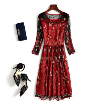 

2019 Summer Round Neck Five Points Sleeve Printing Wind Embroidery Women's Wear Dress A0126092102