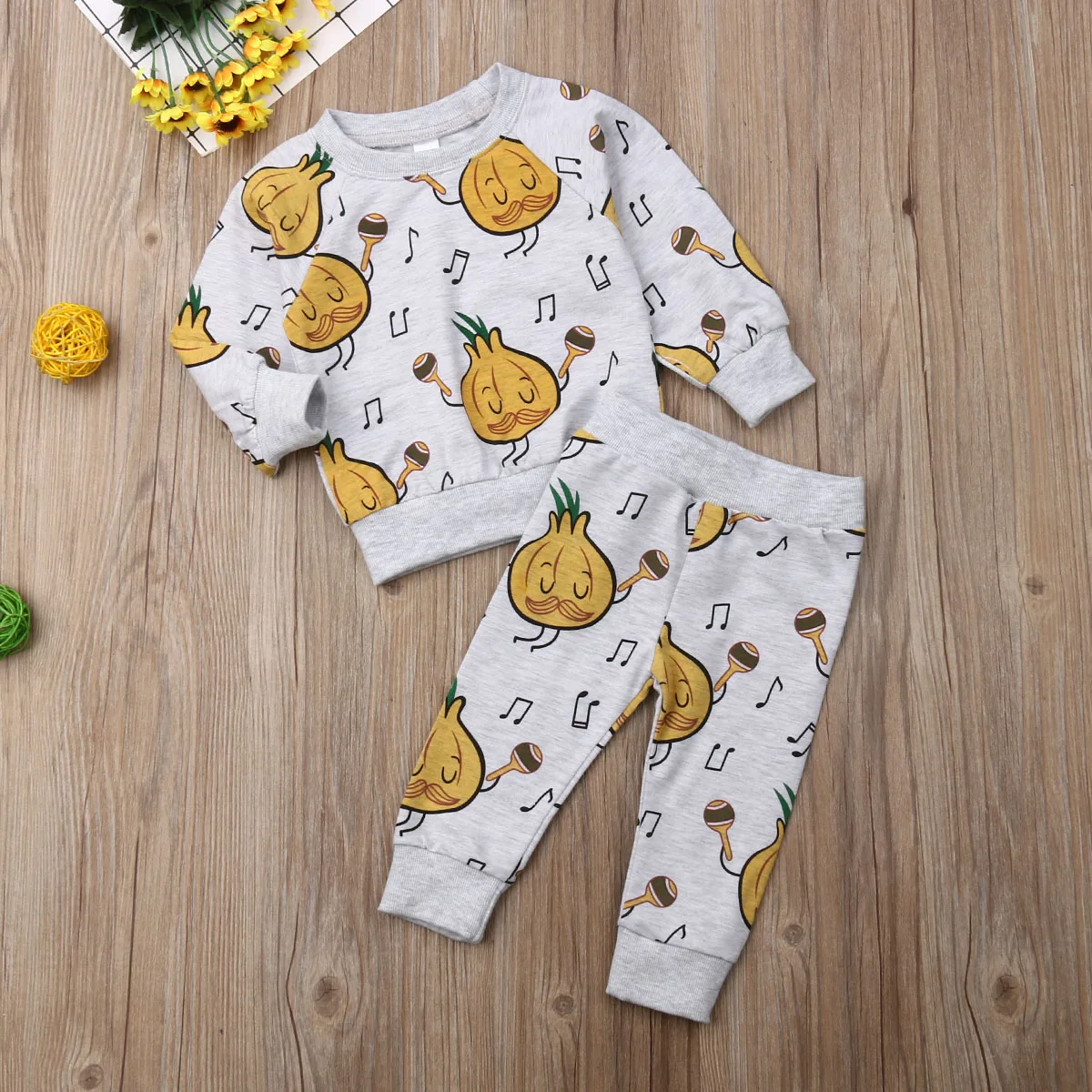 

Newborn Baby Boy Girl Clothes Long Sleeve Onion Musical Note T-shirt Tops+Pants Autumn Winter Outfit Clothes Set