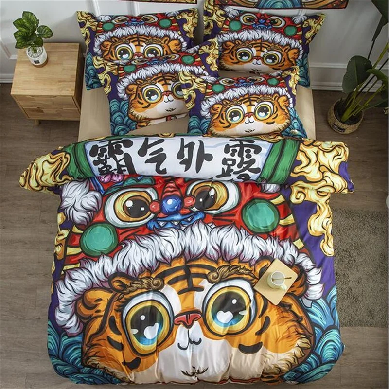 

Traditional Chinese Style Lucky Pattern Duvet Cover Set Twin Full Queen King Single Double Size Cartoon Tiger Panda Cat Bird