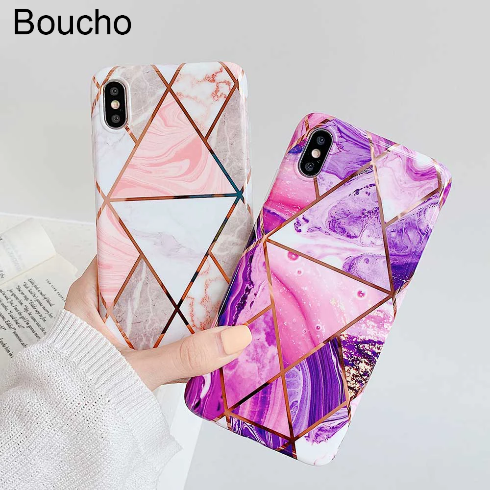 Роскошные геометрические чехлы Boucho с мраморной текстурой для iPhone XS MAX XR X 7 6 6S 8 Plus