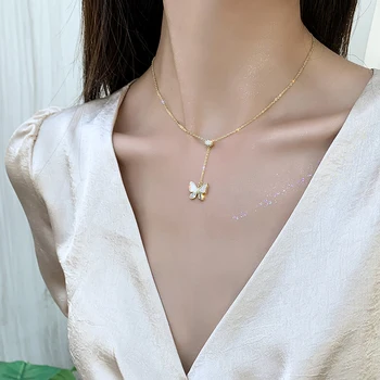2020 Korean New Design Fashion Jewelry Opal Crystal Butterfly Pendant Necklace Elegant Clavicle Adjustable Female Necklace