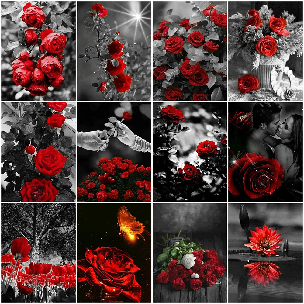 HUACAN 5D Diamond Painting Rose Flower Embroidery Black And White Mosaic Picture Of Rhinestone Home Decoration Gift | Дом и сад