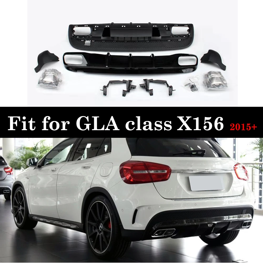 

ABS Rear Diffuser with 4 Outlet Exhaust Tips For Benz GLA Class X156 Package Sport Edition 2015+
