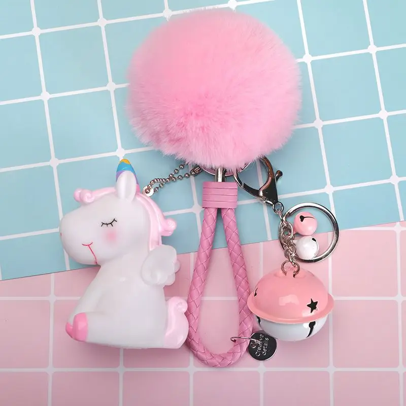 

Will ring Rainbow PVC Animal Unicorn Fur Keychain for Men Women Bag Ornament Phone Key Chain Porte Clef keyring Bag Decoration