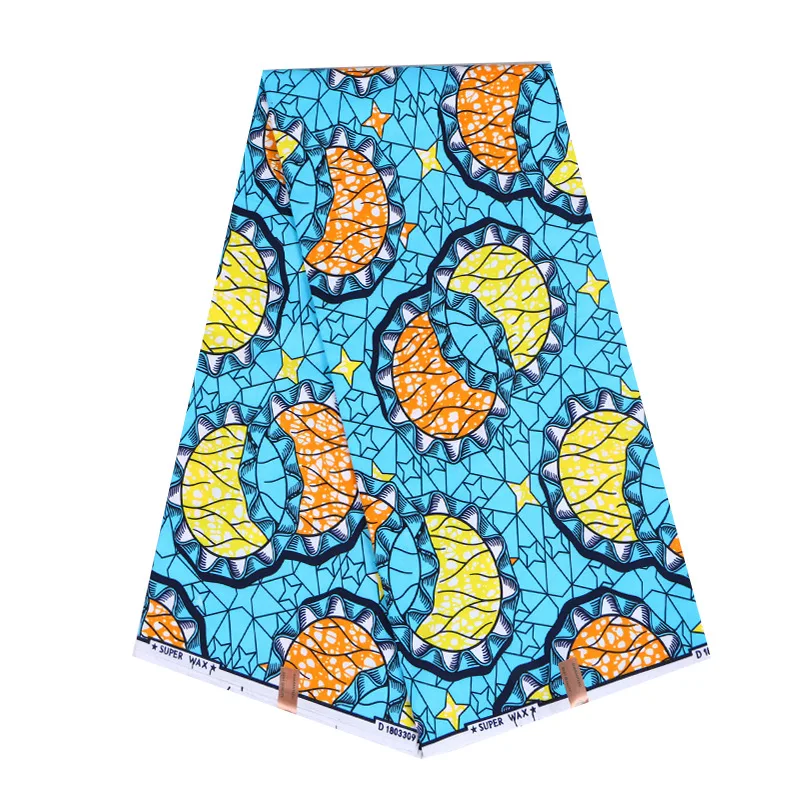 

2019 Wax Fabric African Wax Print Fabric Yellow & Orange Print Real Dutch Wax Sky-Blue Color Fabric 6Yards\lot