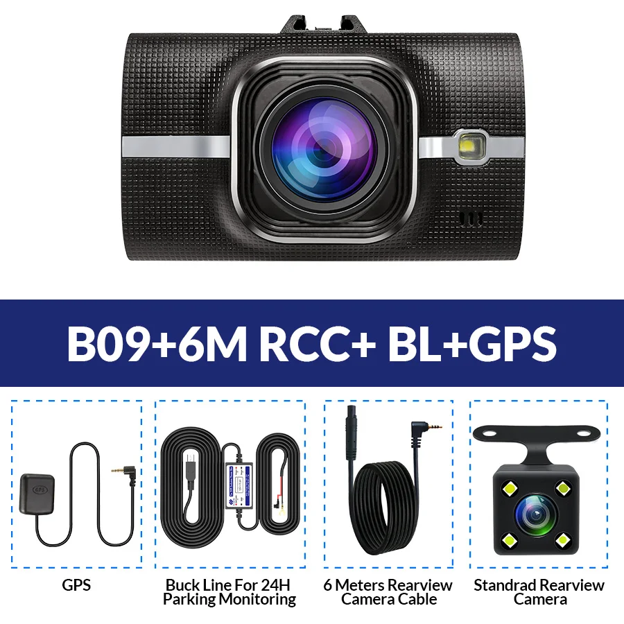 E-ACE автомобиля DVR, GPS трекер с разрешением Full HD 1080P двойной объектив видео Регистраторы ADAS LDWS Ночное видение 170 градусов WDR(широкий динамический диапазон) Dashcam Регистратор - Название цвета: B09-6M RCC-BL-GPS