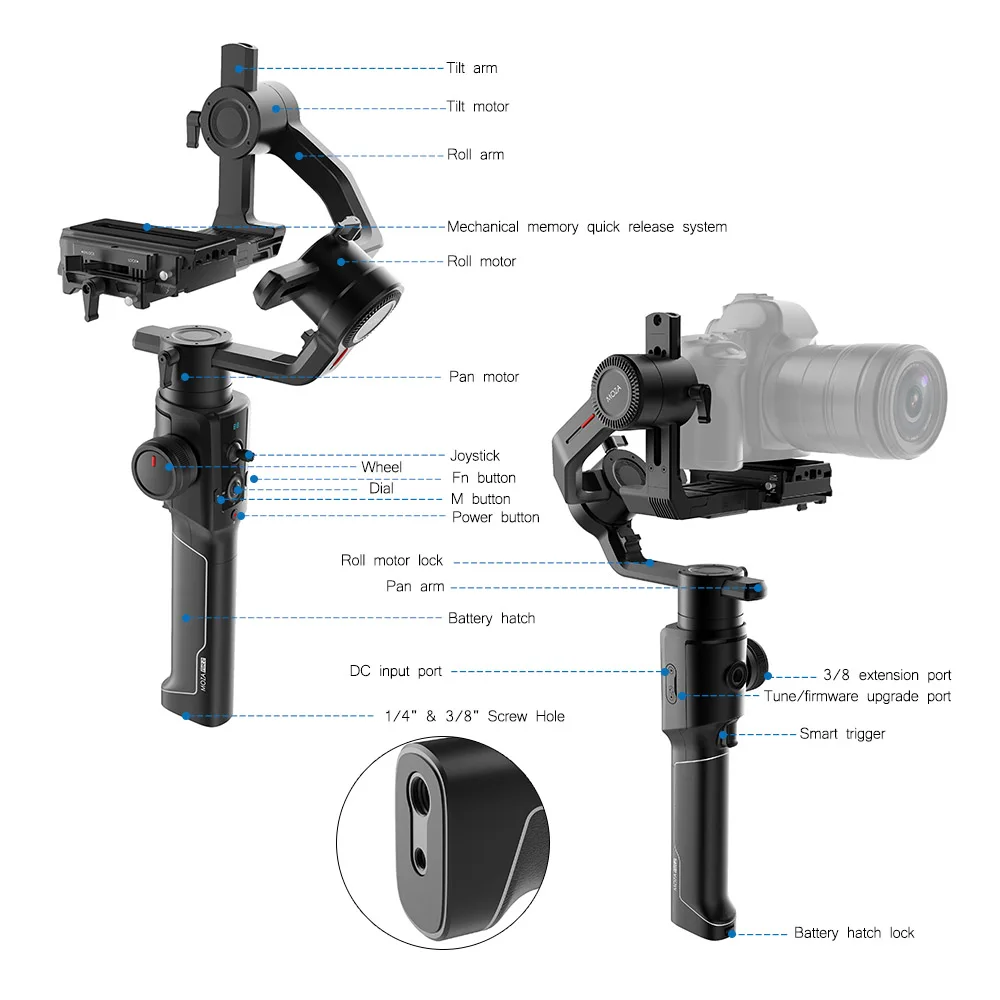 

Handheld Gimbal Air 2 3-Axis Stabilizer with OLED Display Tripod 8 Follow Modes for Canon for Nikon for Sony DSLR Camera