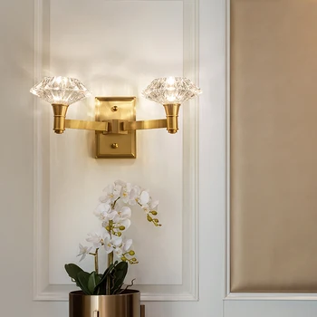 

Jmzm Modern Full Copper Wall Lamp Brick Stone Living room Background Wall Corridor Aisle Stairwell LED Decorative Wall Lamps