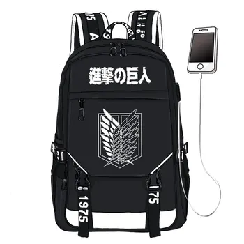 

Attack on Titan Wings of Freedom Printing Backpack Unisex Travel Backpack USB Interface Laptop Backpack Canvas School Book Bags