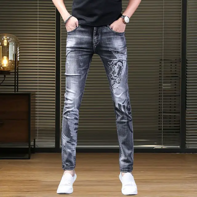 Korea Version Men’s Light Luxury Gray Jean