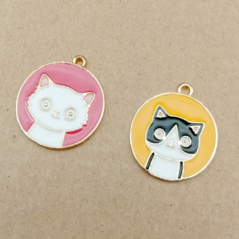 

10pcs 21x24mm enamel cartoon cat charms for jewelry making earring pendant bracelet and necklace charm