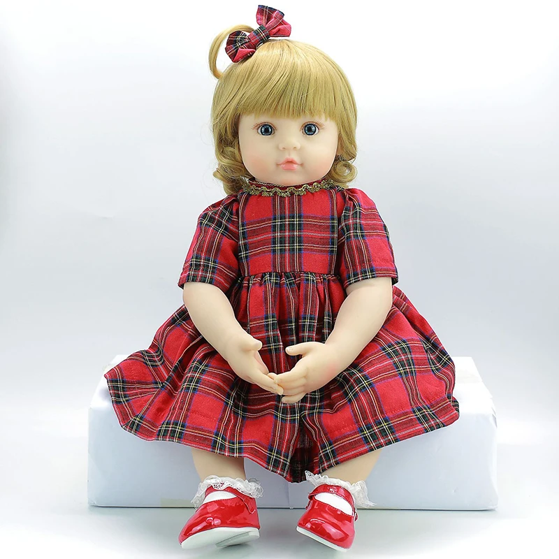 58 см Reborn Baby Doll игрушка мягкий силиконовый красный плед платье ткань тело короткие объемные волосы Реалистичная новорожденная Кукла Малыш Дети