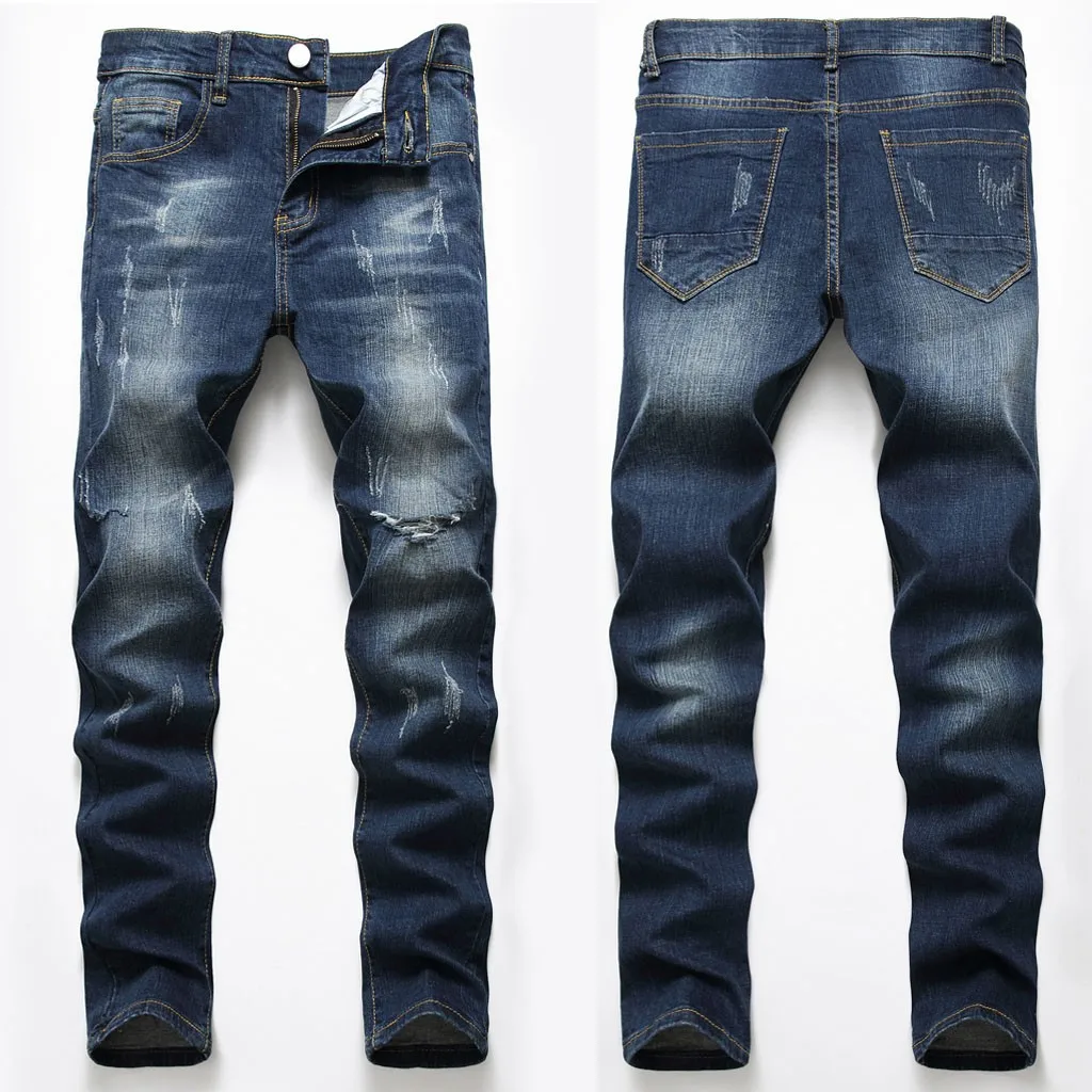 

Men's Fashion Denim Hole Trouser Distressed Jeans Long Pencil Pants Streetwear Denim denimjean distressedtrouser Fashion