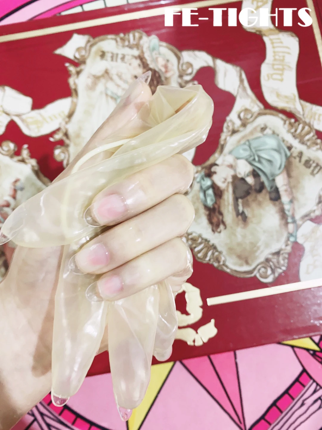 Crossdress Oil Shiny Transparent Super Thin Latex Zentai Long Gloves Transparent Nails Sheer Cosplay Kigurumi Fetish Gloves