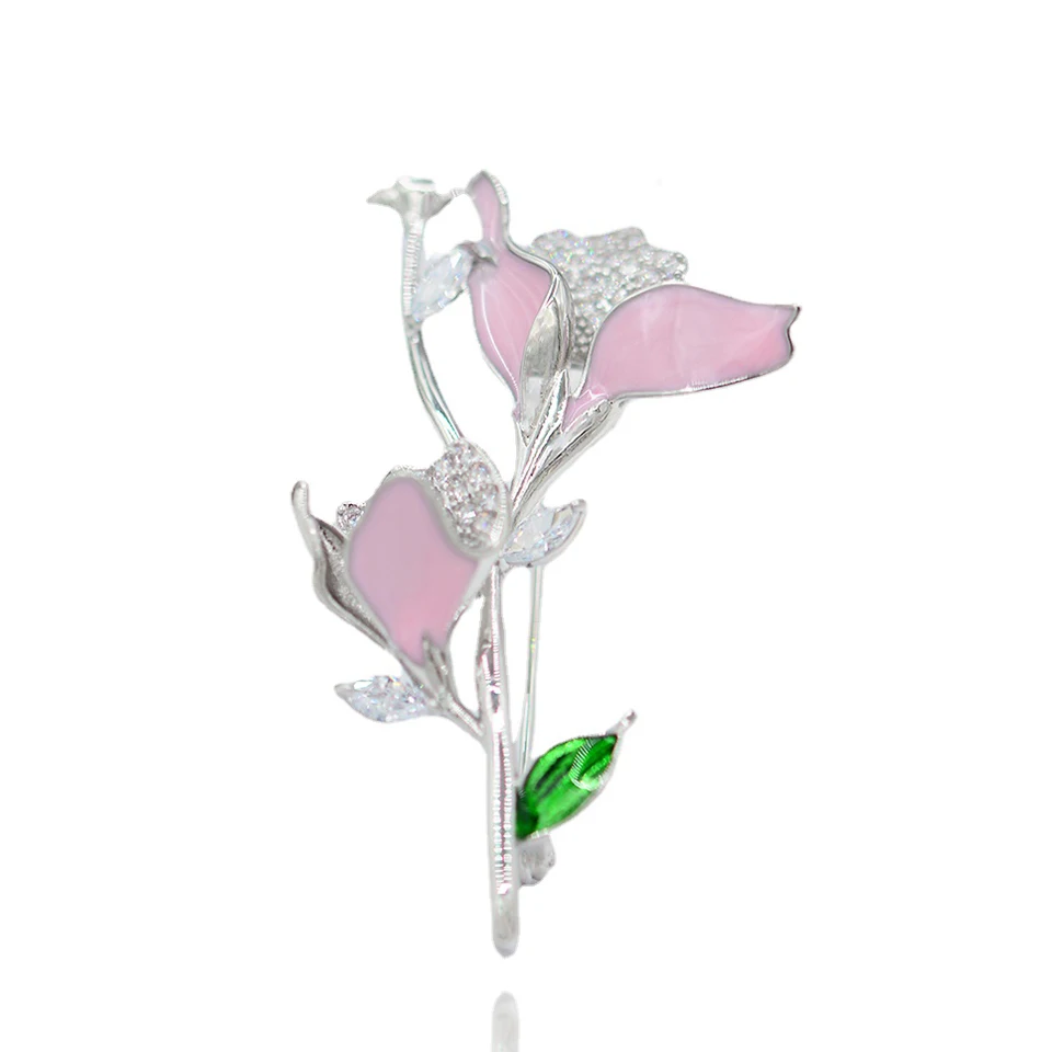 

Blucome Fashion Pink Flower shape Brooch Enamel copper Corsage for Women Girls Suit Collar Clip Pins Wedding Party Jewelry Gift