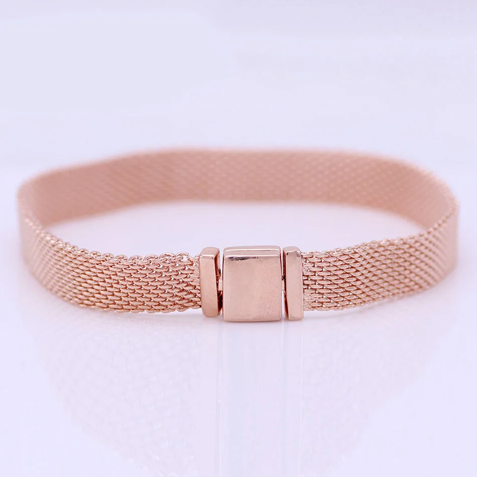 Браслет из плетеной сетки розового золота для браслетов reflexions, подходит для бусины из стерлингового серебра 925, Браслет-Шарм, ювелирные изделия из Европы Diy