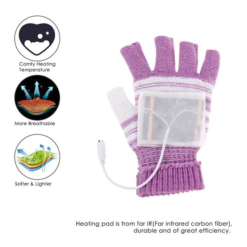 Перчатки с подогревом Вязаные нагревательные перчатки моющиеся с подогревом охотничьи мотокроссы лыжные зимние USB мотоциклетные уличные перчатки
