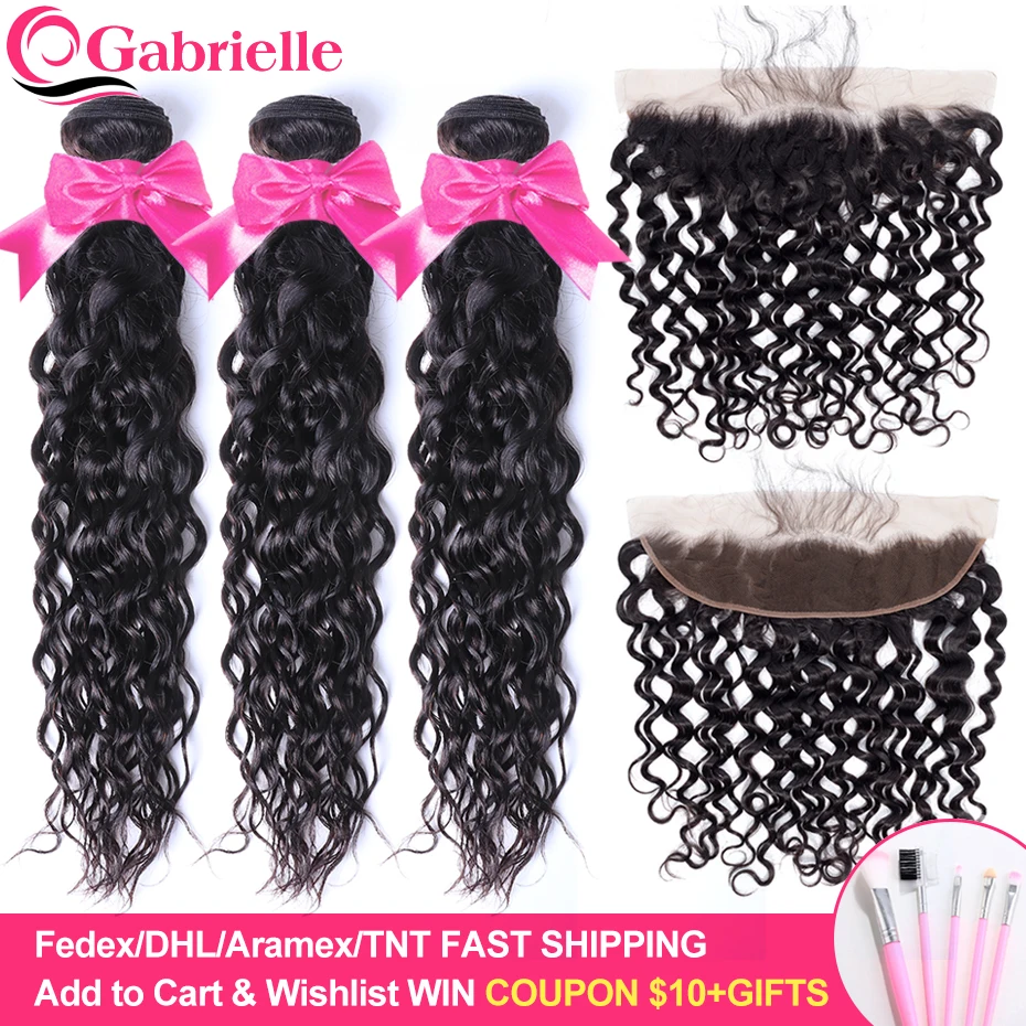 

Gabrielle Human Hair Water Wave Bundles with 13x4 Lace Frontal Brazilian Remy Hair Weave Bundles with Closure Pre plucked Hair