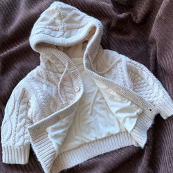 Novo inverno moda bebê meninas meninos linha tricô sweatercoat sólido single breasted com capuz quente criança casaco para 80 150cm