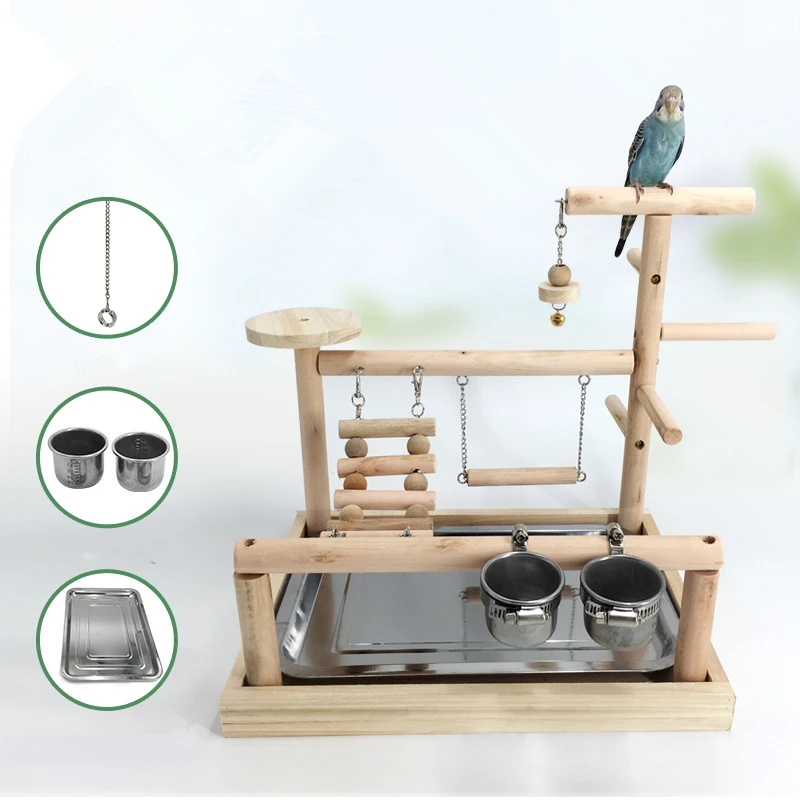 

Bird Playground Wood Perch With Feeder Cups Gym Stand Platform Bird Exercise Ladders Cockatiel Dinner Table Toys Bird Foot Ring