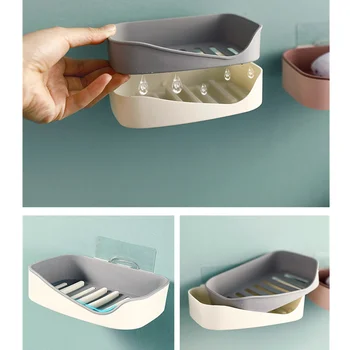 

Solid Soap Holder Suction Cup Soap Dish Drain Bathroom Storage Box Free Punching Plastic Wall Hanging Paste Tray for Bathroom