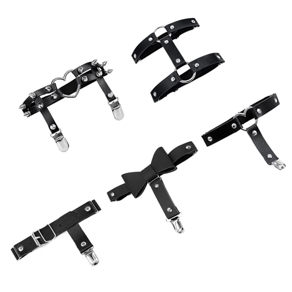 Rock Sexy Leather Love Garter Belt Elastic Leg Girl Women Harness Goth Accessories Black Gothic Rivet Punk Anklet Thigh Garter