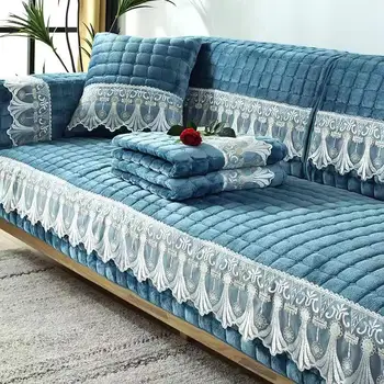 

New Thicken Plush Sofa Cover Warm Slip Resistant Slipcover Seat Couch Covers Lace Edge L-shaped Sofa Towel for Living Room Decor