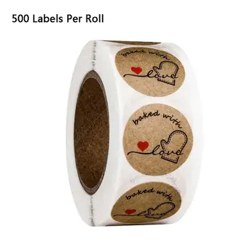 

500pcs/Roll Round Kraft Baked with Love Stickers Seal Labels Handmade Scrapbook