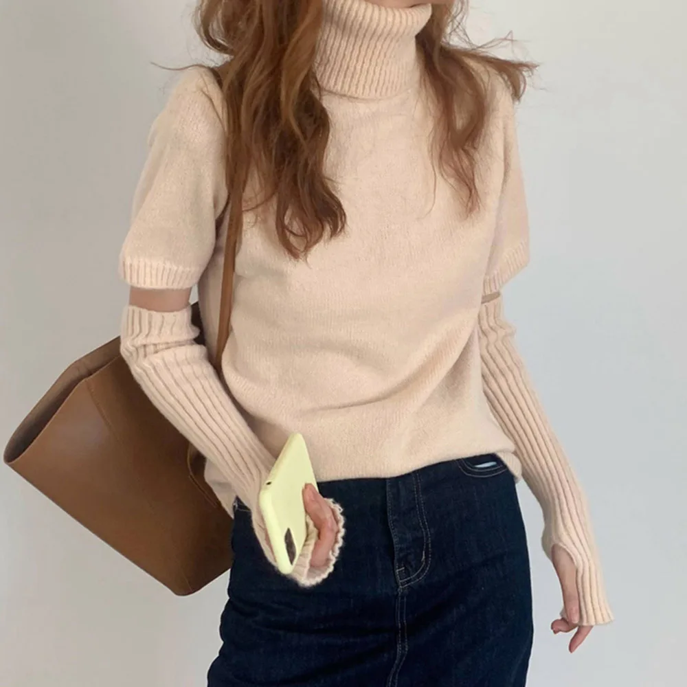 Women Turtleneck Sweater Fashionable Spring Autumn 2021 Korean New Lazy Loose Knit Top Female Clothing Office Lady Pullovers | Женская
