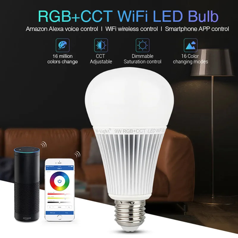 

Milight YB1 9W RGB+CCT Wifi Led Bulb 2.4G Wireless Led Lamp 2700K-6500K Dimmable 2 in 1 Smart Mi-Light Led Light AC100-240V