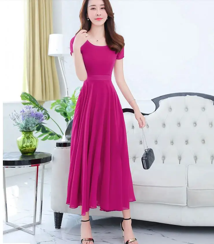 Г. Лидер продаж, модные летние дизайнерские мягкие шифоновые платья для девочек Фиолетовое Женское повседневное тонкое элегантное красивое розовое платье Большой размер# A86