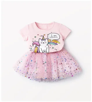 

Toddler Girls Clothing Sets Fashion Cartoon Printed Short Sleeve T-shirt Tulle Tutu Skirt 2pcs Kids Clothes Summer 2 3 4 5 6 Y