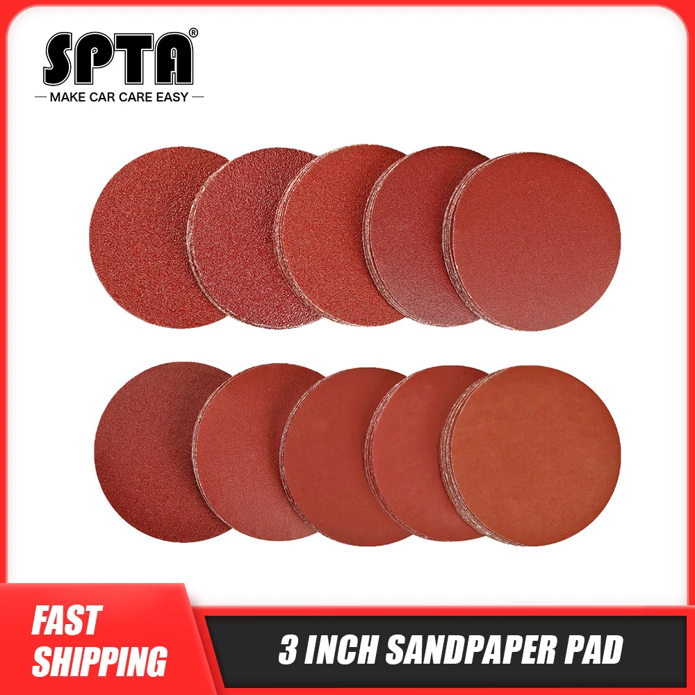 SPTA 100 шт. 3 дюймовые шлифовальные диски Pad случайный орбитальный набор крючков и