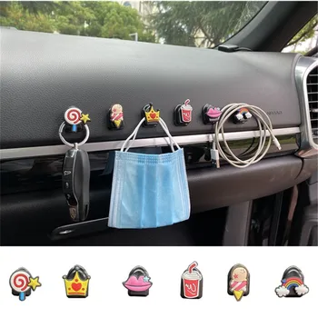 

2/6Pcs Car Clips USB Cable Cartoon Storage Car Hook Car Sticker Holder Auto Fastener for Cable Headphone key Wall Hanger
