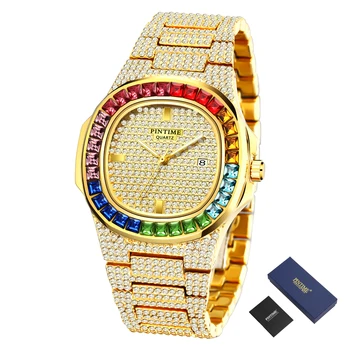 

Hip Hop Watch Bling Diamond Mens Watches Top Brand Luxury Gold Clock Steel Quartz Wristwatch Montre Homme Zegarek Meski Relojes
