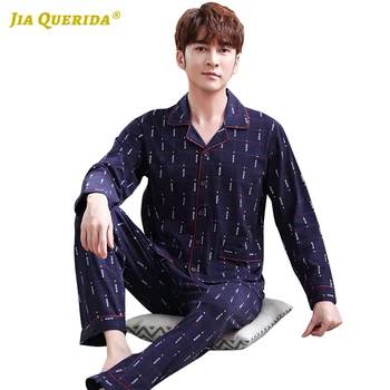 

Front Pocket Turn Down Collar Homesuit Homeclothes Sleepwear Fashion Style Casual Style Pajamas Set Man Clothes Spring Autumn