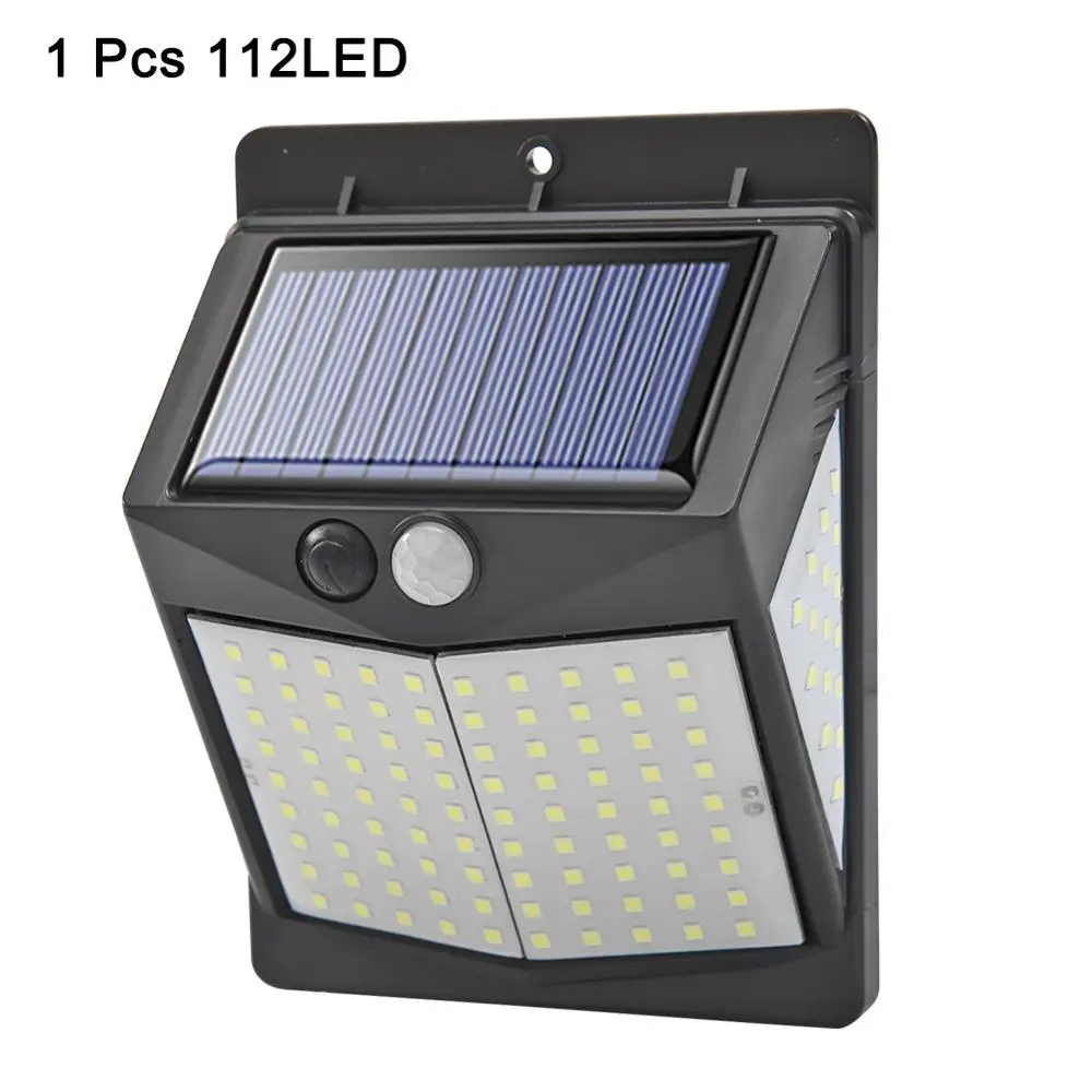 Трёхсторонний 108/140LED открытый солнечный светильник PIR датчик движения настенный светильник водонепроницаемый энергосберегающий садовый светильник - Испускаемый цвет: 1pc 112LED