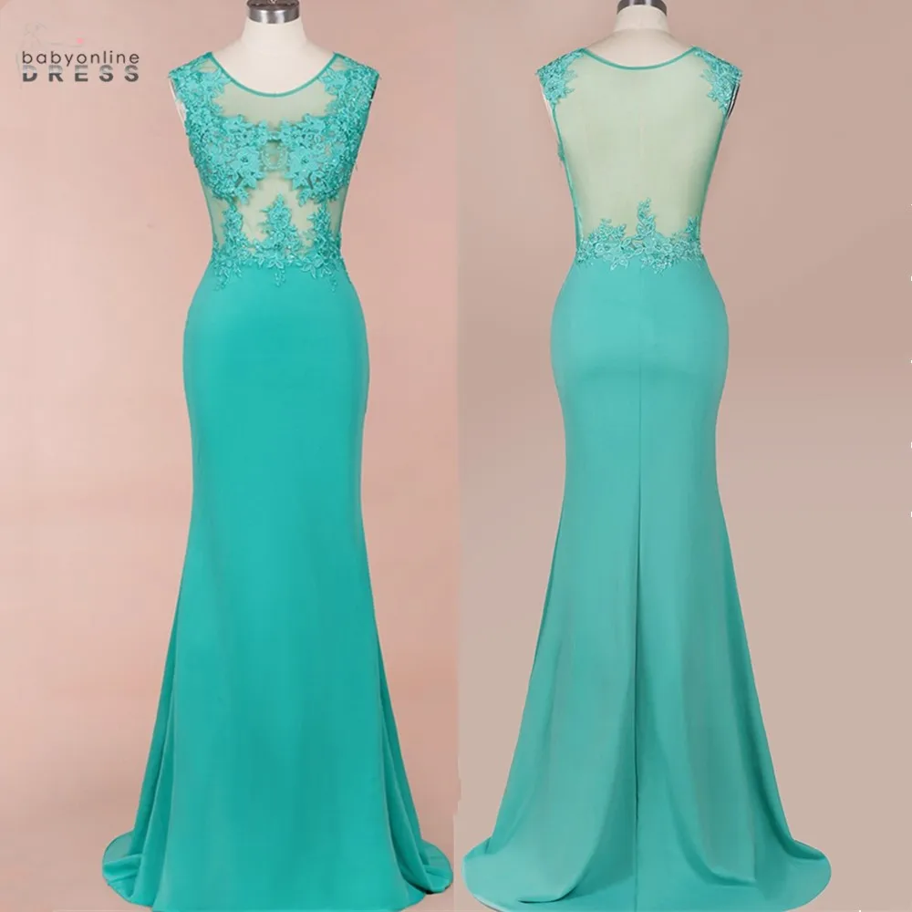 

Real Images Mint Green Lace Bridesmaid Dress Long 2020 Sexy Illusion Sleeveless robe de soirée de mariage robe longue ete